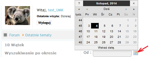 wybieranie daty z kalendarza